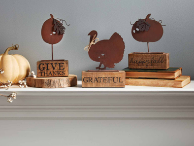 8 Inch Sitter Featuring Turkey Cutout Design and Wooden Base with "Greatful" Text