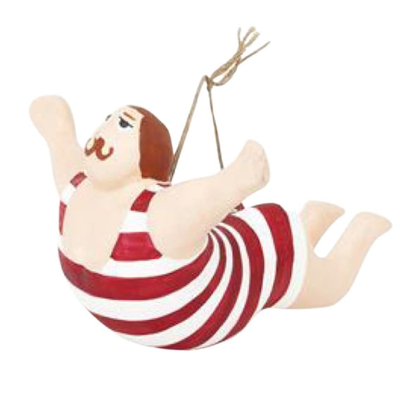 13.5 Inch Hanging Male Diver Paper Mache Ornament In Red and White Stripe