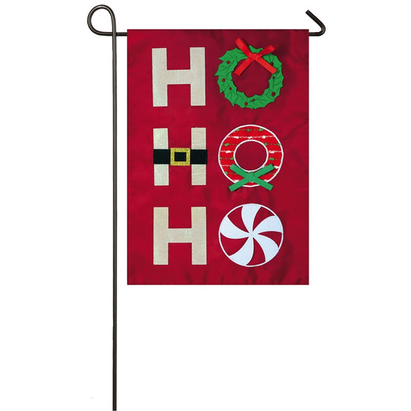 18 Inch Red Garden Flag With Ho Ho Ho Phrase with Christmas Lantern Design