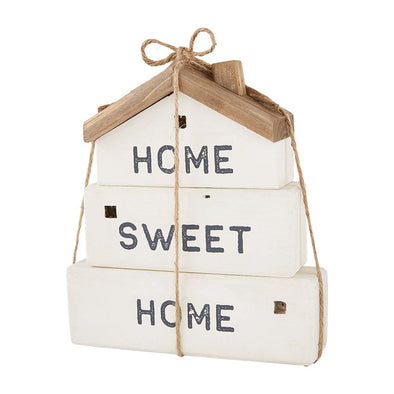8.5 Inch Set of Three Reclaimed White Wood Block Sign with Carved Window and "Home Sweet Home Sentiment
