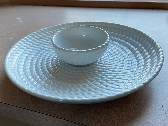 White Ceramic Rope Chip Dip Plate