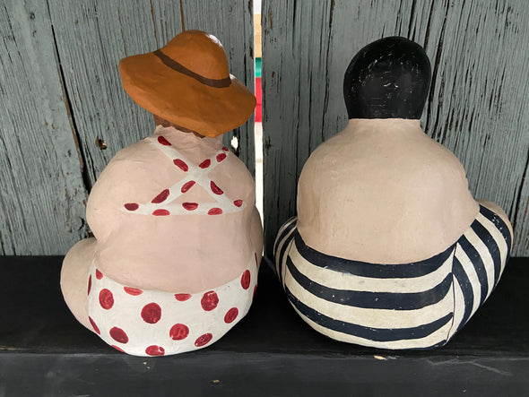 Paper Mache Seated Swimmers Pair