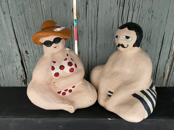Paper Mache Seated Swimmers Pair