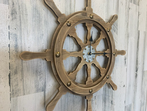 Weathered Ships Wheel Clock