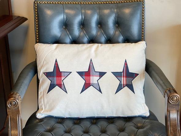 Picnic Plaid Star Applique Pillow