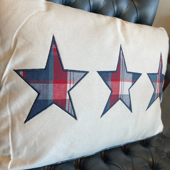 Picnic Plaid Star Applique Pillow