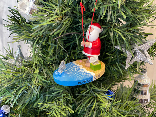 Resin Ornament - Santa Surf Fishing
