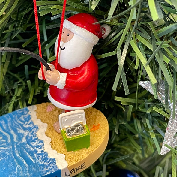 Resin Ornament - Santa Surf Fishing