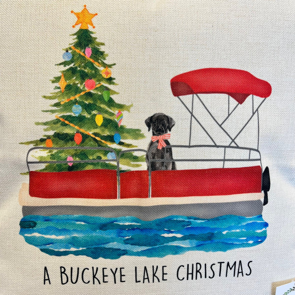 A Buckeye Lake Pontoon Christmas Pillow
