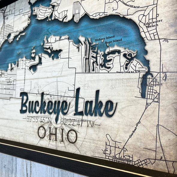 Custom Buckeye Lake Map Vintage Black Frame