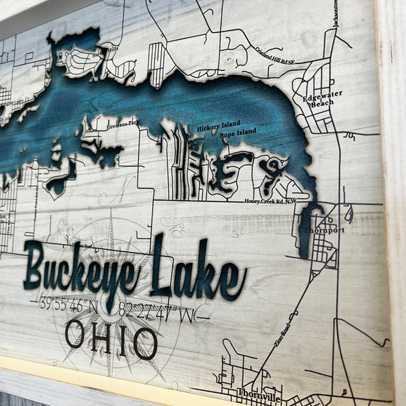 Custom Buckeye Lake Map White Frame