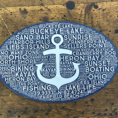Navy Blue on White and White on Navy Blue Inverse Anchor Designed Car Magnet Featuring Random Text from Buckeye Lake Ohio