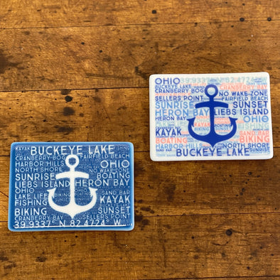 Navy Blue on White and White on Navy Blue Inverse Anchor Designed Ceramic Magnet Featuring Random Text from Buckeye Lake Ohio