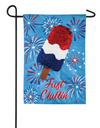 "18 Inch Blue Garden Linen Flag With Red White and Blue Popsicle Design and Colorful Fireworks with Just Chillin Phrase"