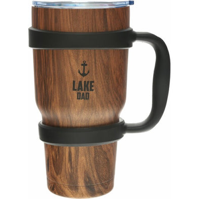 30 Oz Stainless Steel Travel Tumbler with Handle Featuring "Lake Dad" Sentiment with Anchor Design