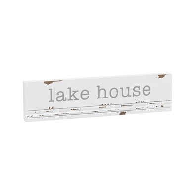 12 Inch Distressed White Wooden Home Decor Featuring "Lake House" Sentiment