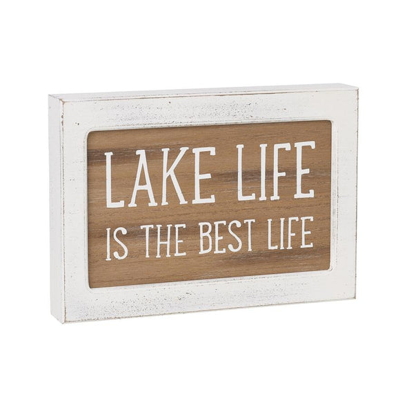 10 Inch Wooden Box Sign With Distressed White Border Featuring "Lake Life Is The Best Life" Sentiment