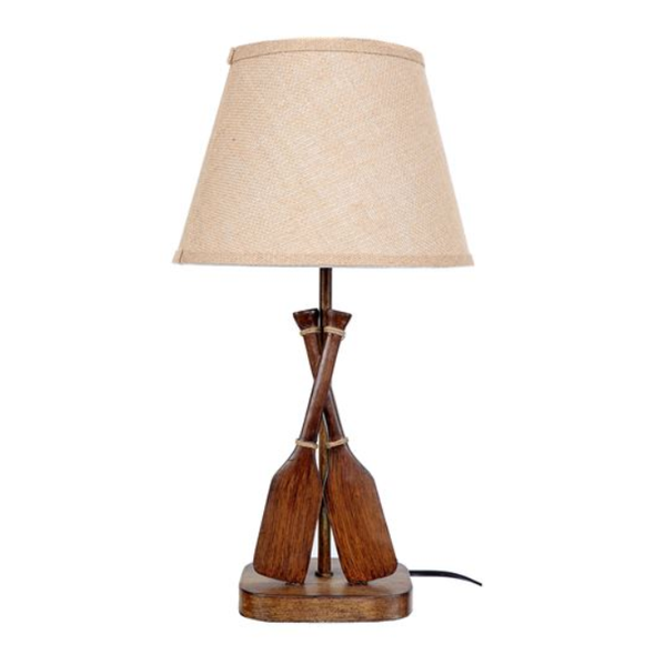 20 Inch Resin Table Lamp With Brown Crossed Paddle Design Base