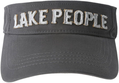 Dark Gray Adjustable Visor Hat With White Applique Lake People Design