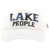 White  Adjustable Back Closure Cap Featuring Embroidered and Appliqued "Lake People" Sentiment