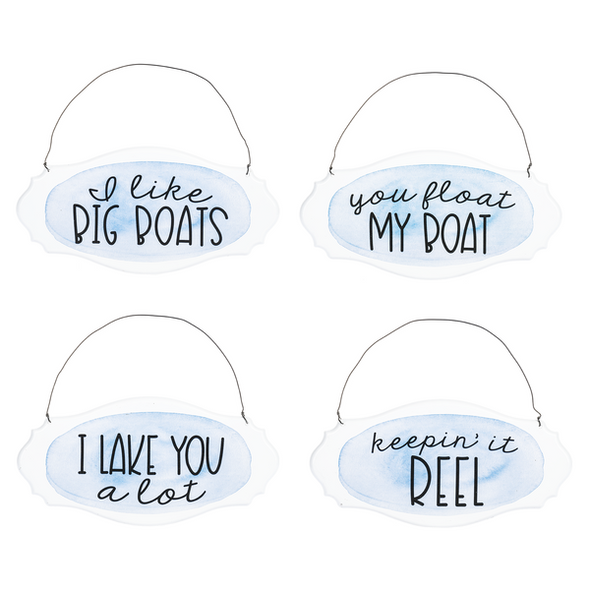 10 Inch White and Blue Hanging Wall Signs Featuring Lake Sayings Sentiment