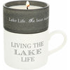1.5 Inch Tall Gray Speckled Stoneware Candle Featuring "Lake Life" Sentiment and 10.8 Oz Mug Featuring "Living the Lake Life" Sentiment