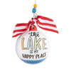 Hand-Painted Ceramic Ornament Featuring "The Lake is My Happy Place" Sentiment with Boat on the Lake Design