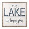 30 Inch Square White Wooden Framed Wall Decor Featuring "The Lake is our Happy Place" Sentiment
