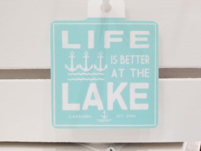 Teal Water Resistant Life is Better at the Lake Vinyl Sticker with Anchor Design
