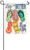 18 Inch White Garden Applique Flag With Multiple Colorful Flip Flop Design and Life is Better in Flip Flop Pharse