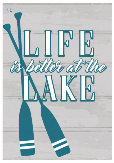 Gray Garden Flag With Green Crossed Paddle Design and Life is Better at the Lake Phase