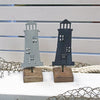 8 Inch Metal Cutout Ligthouse With Wooden Base