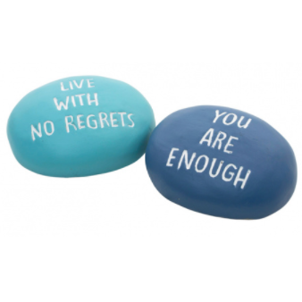 3.2 Inch Blue Resin Stones Wiith Live with no Regrets and You are Enough Phrase