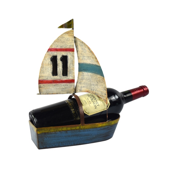 Metal Sailboat Wine Bottle Holder 8.4"