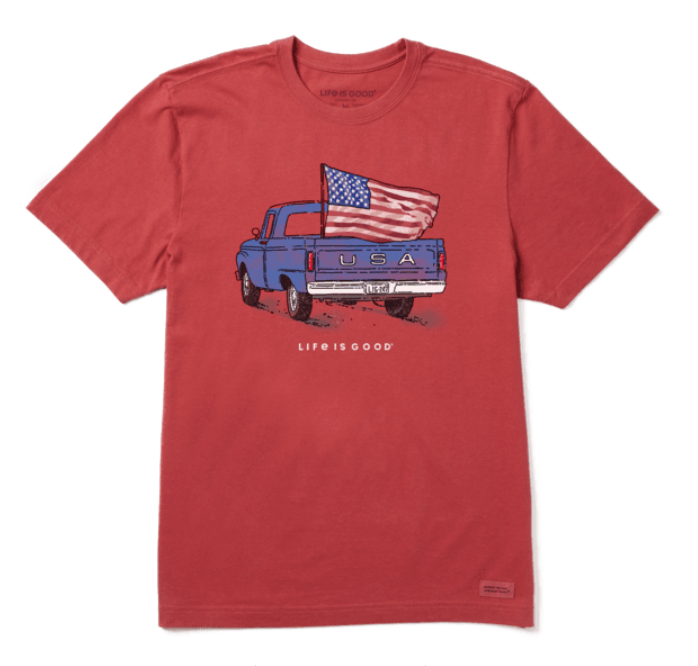 Life Is Good Men's Flag Truck Crusher T Shirt