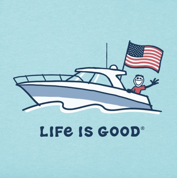 Life is Good Men's Jake Power Boat USA Short Sleeve Tee, Beach Blue T-Shirt  – Buckeye Lake Place