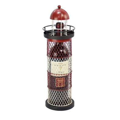 3D Red And Black Metal Lighthouse Design Wine Bottle Holder