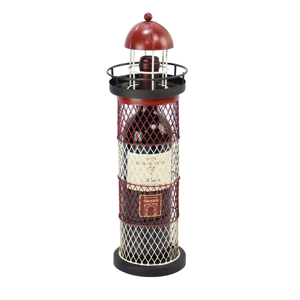3D Red And Black Metal Lighthouse Design Wine Bottle Holder