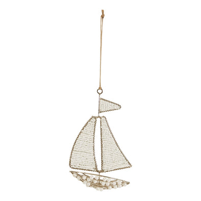 3.5 Inch Metal and Glass Bead & Faux Pearl Ornament Featuring Sailboat Design