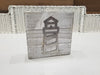 6 Inch Distressed White Wooden Box Sign With Metal Lighthouse Cutout Design
