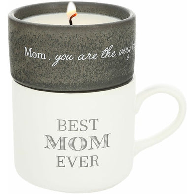 1.5 Inch Tall Gray Speckled Stoneware Candle Featuring "Mom" Sentiment and 10.8 Oz Mug Featuring "best Mom Ever" Sentiment
