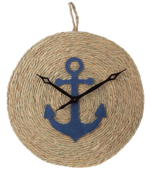 19.75 Inch Wooven Designed Wall Clock Featuring Navy Blue Anchor Design