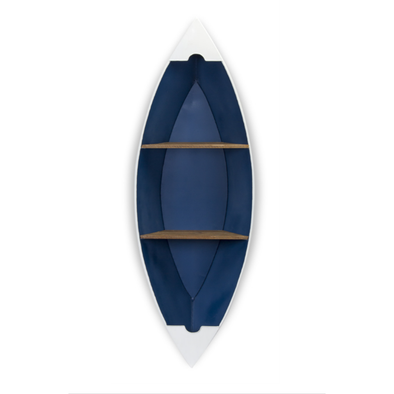 50.5 Inch Height Navy and White Wooden and Metal Canoe Designed Shelf