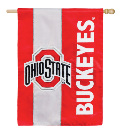 44 Inch White and Red Embellish Flag With Ohio State Design And Buckeyes Pharse