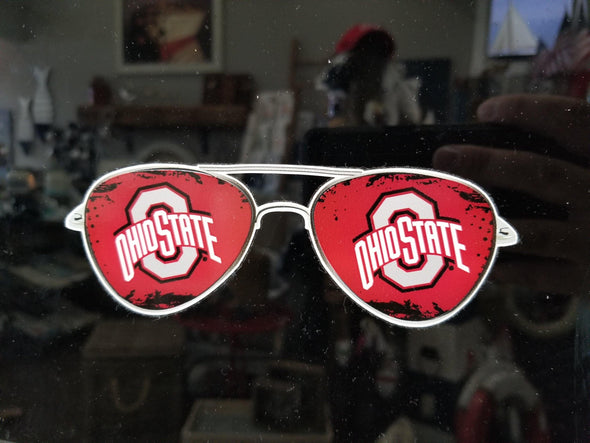 Red and White Ohio State Logo in Sunglasses Design Vinyl Auto Decal