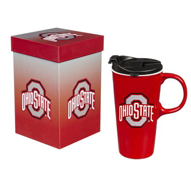 17oz Red Ceramic Cup With A Handle And "Ohio State" text