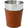 2 Oz Stainless Shot Glass with Sleeve and PU Leather Featuring "Out at the Lake" Sentiment with Anchor Design