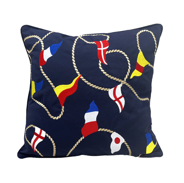 Nautical Flags Embroidered Pillow