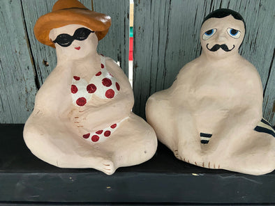 Man and Woman Wearing Swimsuit Papier Mache Figurines