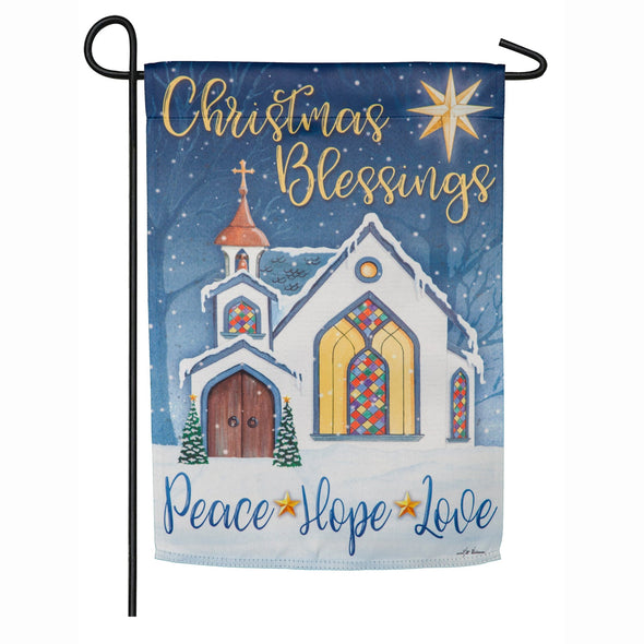 18 Inch Garden Suede Flag With Church Design and Christmas Blessing Peace Hope Love Phrase